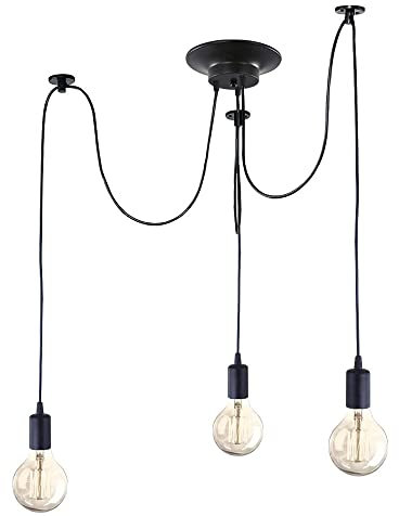 iDEGU Lampadario a Sospensione, Retrò Industriale Lampada da Soffitto con 3 Bracci a Stile Ragno Creativo DIY Lampada a Sospensione Vintage con Attacco E27 per Soggiorno Camera da Letto, 150CM, Nero