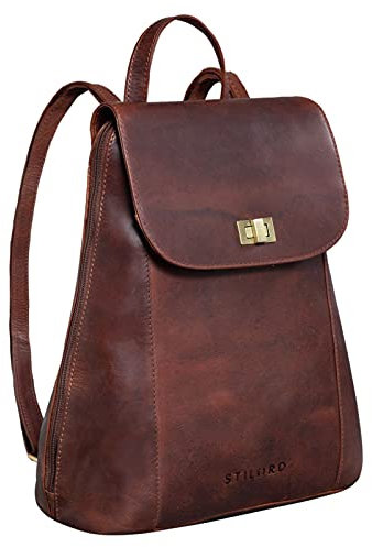 STILORD 'Victoria II' Lederrucksack Damen Vintage Rucksack für 13 Zoll MacBook DIN A4 Elegante Rucksackhandtasche für City Ausgehen Shopping Daypack, Farbe:porto - cognac
