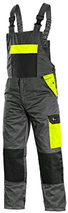 CANIS CXS Phoenix Cronos Arbeitslatzhose Professionelle Latzhose Herren Schutz für Monteur Gärtner Damen Hose für Mechaniker mit Klettverschlusstaschen Cargotaschen; grau mit gelb (58)