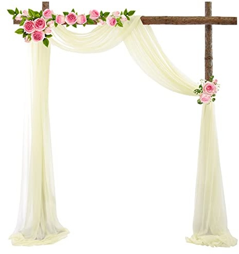 ZOYIEP Cortina transversal, arco de boda, decoración para las manos libres, voile, para bodas, salón, ventana, decoración (beige, 70 x 550 cm)