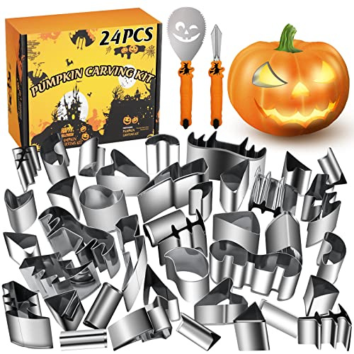 WANNTS Pumpkin Carving Kit Halloween, Safe and Pumpkin Carving Set, DIY Stainless Steel Pumpkin Carving Tools for Halloween Decoration Jack-O-Lanterns, Gift for Halloween(24 Pieces)