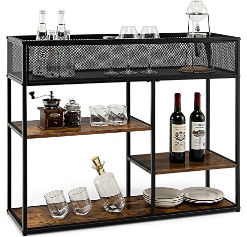 COSTWAY 4 Ebenen Konsolentisch mit Drahtkorb, Beistelltisch schmal, industriell, 100 x 30 x 82 cm