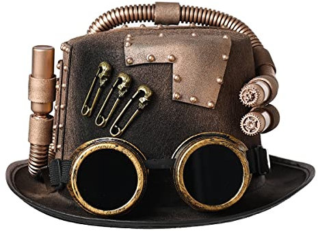 COSDREAMER Damen Herren Steampunk-Zylinderhüte mit Brille, Halloween-Kostüm, Hüte (58 cm, Braun 2)