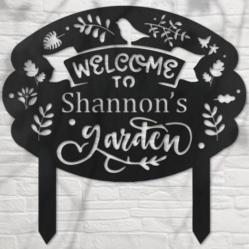 KGYMOT Cartello personalizzato Benvenuto al giardino personalizzato con fiori da giardino in metallo, decorazione per prato e giardino