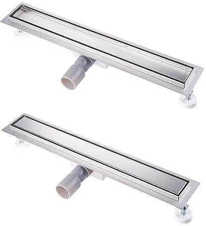 Kasloglow Shower channel 60 cm, complete set, stainless steel, extra flat tiled shower channel with hair filter and odour stop, length 30 to 100 cm, for showers