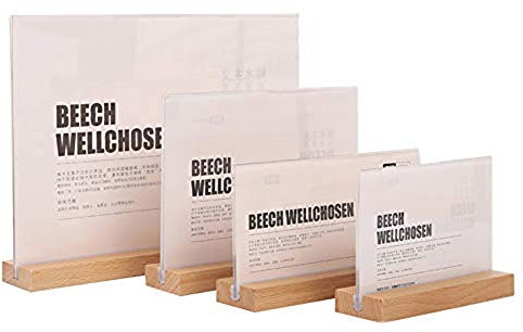 Acryl Werbeaufsteller,Menükartenhalter,Tischaufsteller A4/A5/A6 Werbeaufsteller,Flyer Aufsteller,Abnehmbares und Doppelseitiges Display,Durchsichtig L/T-Ständer für Restaurant,Holzbasis(1PCS)