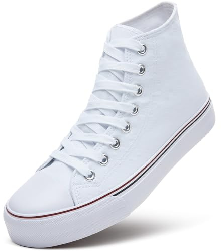 ZGR Womens High Top Canvas Sneakers,Lace up Canvas Shoes,Casual Tennis Walking Shoes(White.US9.5)