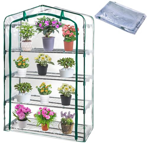 Extra brett 4 nivåer växthus ersättningsskydd – 153 x 102 cm klar PVC växt trädgårdsskötsel växthus skydd med upprullad blixtlåsdörr för trädgårdsväxter blommor (ram ingår inte)