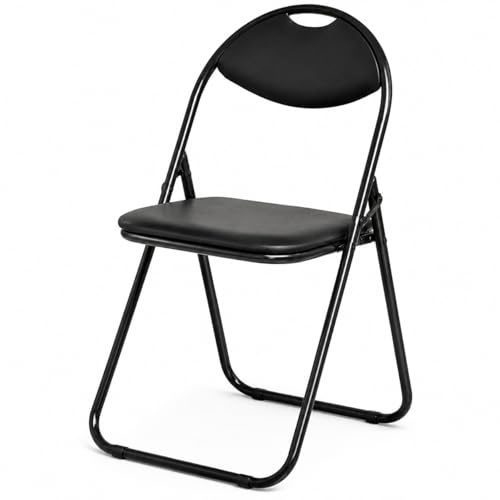 UR CHOICE Black Padded Folding Chair, Faux Leather, Steel Frame | Compact black folding chair with padded faux-leather seat, steel frame, 115kg capacity and slim 6cm folded storage depth