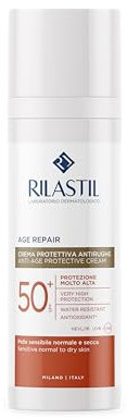 Rilastil Age Repair Crema SPF50+, Emulsione Cremosa Viso, Crema Solare Viso, Resistente all'Acqua, per Pelle Sensibile, Confezione da 50ml