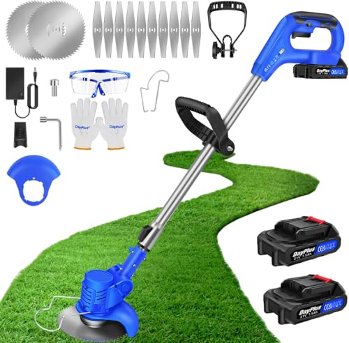 21V Akku Rasentrimmer mit Akku Freischneider Elektrischer Rasentrimmer Mit 2 Batterien Akku Motorsense Elektro-Trimmer, Garten Rasen Unkraut Trimmer Elektro Trimmer Gartenkantenfräser für Garten, Hof