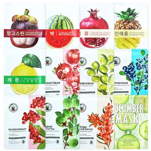 12 Pezzi Maschera Viso Idratante, Maschera Idratante per la Cura della, Nutriente e Lenitiva, Pelle Coreana con Ingredienti Naturali, Daily Care per Tutti i Tipi di Pelle, Idratazione Profonda