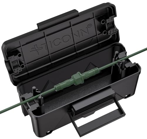 TICONN Outdoor Electrical Box, IP54 Splash-Proof Outdoor Extension Cord Cover, Protects Power Strip, Plug, Socket, Timer, Holiday Lights (Black, Small)