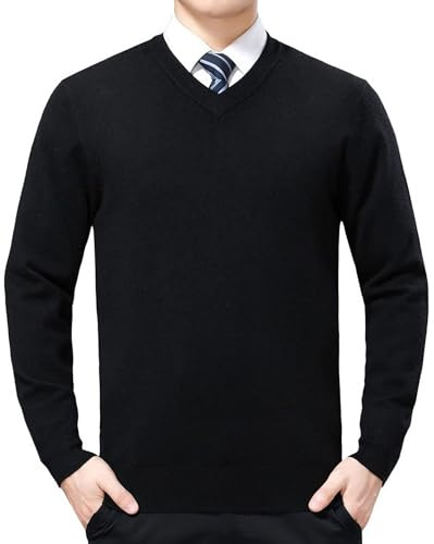 FULIER Homme Pull en V Cachemire Tricoté Chandail Casual Manches Longues Sweat Basic Sweatshirt Hiver Gilet (Noir,M)