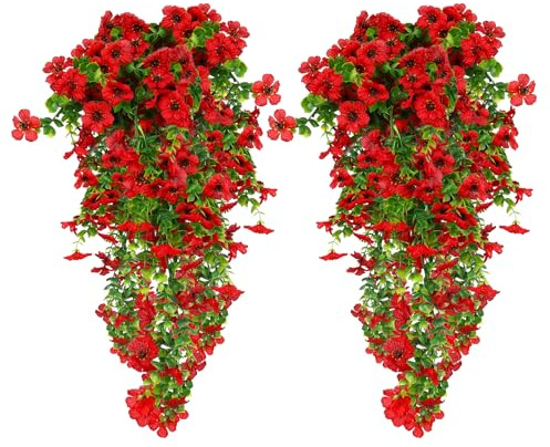 HBell 4 st Konstgjorda Hängande Blommor, UV-Beständiga Falska Växter Blombukett för Vägg, Hem, Trädgård, Gård, Uteplats, Bröllop - Inomhus och Utomhus