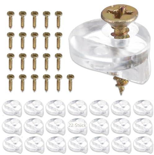 22 Stück Glashalter Clips Kit, Runde Glasklemme Transparente Glashalter Spiegelhalter 13mm Kunststoff-Glas-Schrankklammern mit Schrauben zur Befestigung von 3-4mm Dickem Glas, Fenster und Spiegel