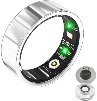 LONGLU Smart ring för män och kvinnor, fitnessmätarring med hjärtfrekvens/blodtryck/syrem/sömn/sport/IP68 vattentät, hälsospårare för iPhone och Android (silver, 9)