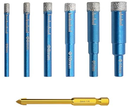 Brocas Porcelanico Juegos 5/6/8/10/12/14mm, Broca Azulejo 6mm Baldosas, Diamante Azulejos Punta, para Cerámica, Granito, Vidrio, Porcelana, Azulejos, Gres fino