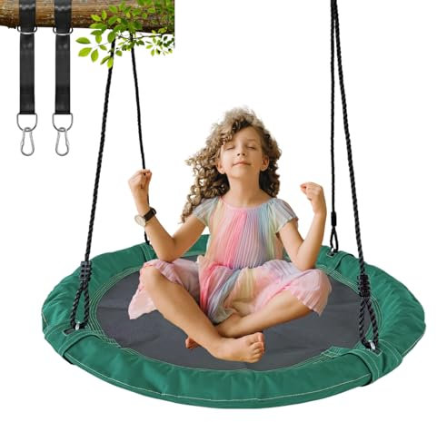 JUNGLE WELL Nest Swing Seat – 100cm Tree Swing for Kids with 160KG Capacity, Adjustable Ropes & Straps, Weatherproof for Outdoor & Indoor Use (Racing Green)