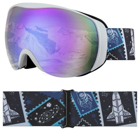 YooxArmor Skibrille Kinder, Anti Fog Snowboardbrille mit Double Lens für 6-14 Jahren Jungen Mädchen,100% UV 400 Helmkompatible OTG Schneebrille für Skifahren Skaten Wintersport