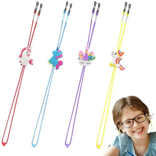 JeeGoWooss 4 Pcs Eyeglasses Strap Eyewear Retainer, Kids Glasses Holder Strap, Mask Chain Lanyard Cord, Unicorn Adjuster, Style-Random Spectacles Cord for Boys and Girls (Multicolor)