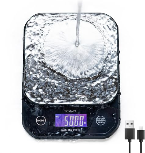 BOMATA Waterproof Kitchen Scale, 0.1g/0.01oz High Precision, 5kg/11lb, Washable, USB Rechargeable, Digital Scale for Food,Cooking, Baking, Weight Loss, Grey
