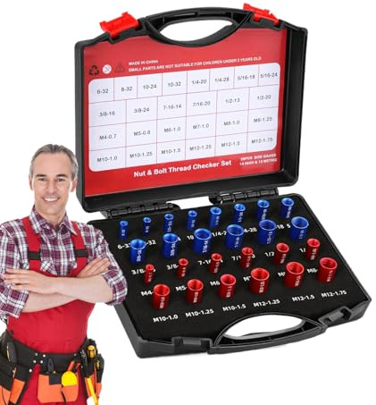 Renchey Calibrador de Roscas - Juego de 26 Galgas de Rosca para Tornillos - Herramienta de Medición Portátil para Mecánicos Técnicos Carpinteros Identificación Rápida de Fijaciones