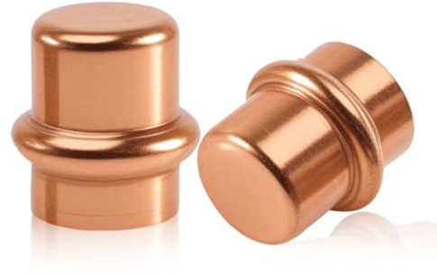 2 stycken pressbeslag i koppar, 15 mm presskoppling lock, presslock för dricksvatten och värmesystem, för pressning V-kontur, ändlock för sanitär (storlek: V 15)