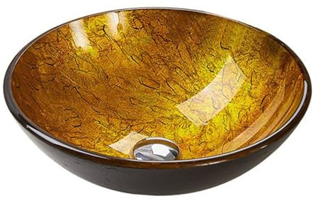 ZYCDP Vasque a Poser en Verre Lavabo Trempé 420 X 420 X 145 mm Sans Trou Pour Robinet Jaune