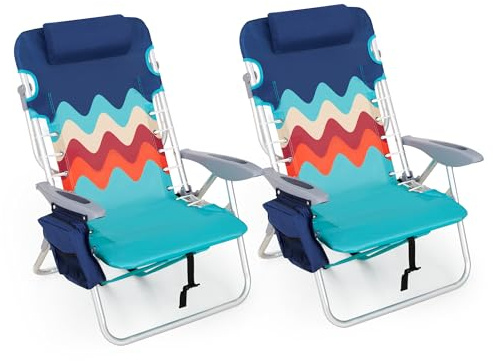 ALPHA CAMP Backpack Beach Chairs Set of 2 with Cooler Bag 4 Position