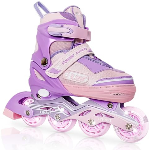 LIRENGUI Pattini in linea per bambina e ragazze, Regolabili pattini in linea a 4 ruote per bambini e adolescenti con ruote luminose per lo sport, Rosa Viola, Small