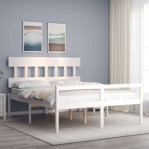 Genérico Cama Personas Mayores cabecero Madera Maciza Blanco 160x200 cm,Mobiliario,Camas y Accesorios,Camas y somieres,3195427