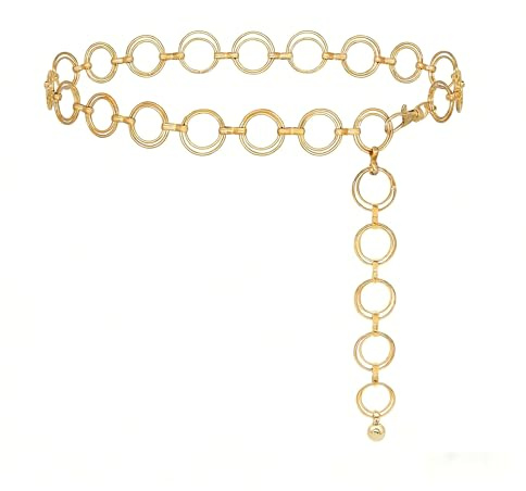 Joysuelly kedjebälte dam guld 4 rader midjekedja justerbar för klänning jeans mode accessoarer metallbälte guld elegant höftkedja för fest kostym dam byxkedja kroppssmycken storlek