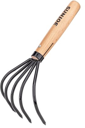 Nisaku by Sun Joe NJP555 Kumade Gohondume 5 Tine Claw Rake and Cultivator 4.75-Inch Width, Japanese Carbon Stainless Steel Prongs