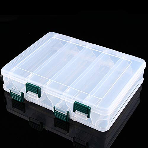 MAGT Köderbox Angeln, 12 Fächer Tackle Box Doppel Sided Angelboxen Transparent Angelköder Aufbewahrungsbox 20 x 15,5 x 4,5 cm (Farbe : Transparent)