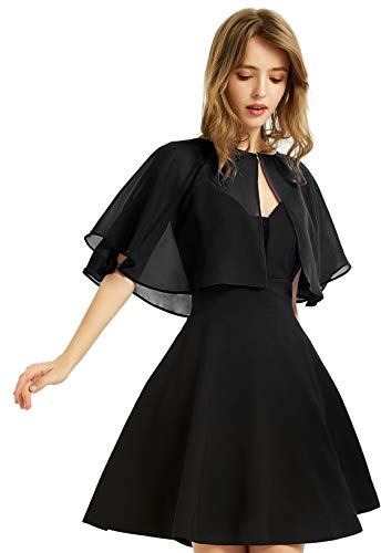 Women's Soft Chiffon Shawl Wraps Shrug for Evening Dress Wedding Cape Bolero Flapper Cover Up(Black)