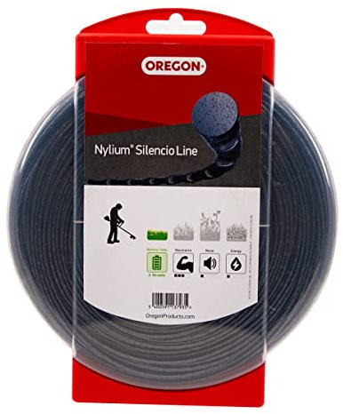 Oregon Nylium Silencio Mähfaden, Ersatz-Rundschnur für Akku-Rasentrimmer, 2,0 mm, 126 m lange Spule (800009)