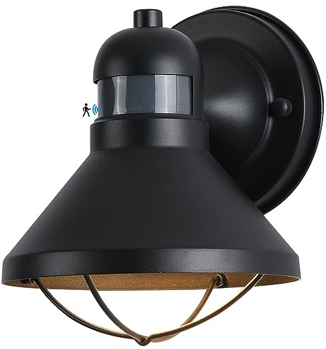 LONEDRUID Motion Sensor Outdoor LED Porch Wall Light Fixtures Dusk to Dawn Exterior Barn Lantern Black Farmhouse Sconce Lighting Wall Mount Lamp for Garage Patio Balcony Doorway