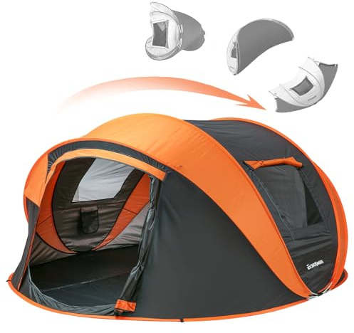 EchoSmile Instant Pop Up Camping Tent, 6 Person Easy Setup Tent, Water Resistant Dome, Portable with Carry Bag,Black & Orange,