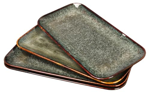 jinsongdafa Ceramic Serving Dinner Plate Set, 4-Piece for Main Meals, Tacos, Lunches, Snack, Platters - Microwave and Dishwasher Safe, Scratch Resistant, Kitchen Serving Dinnerware, Black 12.4 Inch