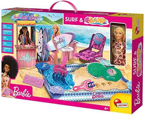 Lisciani - BARBIE Surf & Sand - Kit Créatif avec Sable Cinétique - Développe la Motricité Fine et l'Imagination - Pour Enfants Dès 3 Ans - Jeu Éducatif et Ludique