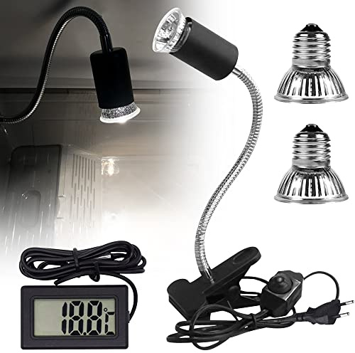 LUFEIS Lámpara para Tortugas,Lámpara de Calor de Reptil,360° Rotación Lámpara de Calor Reptil Anfibioss,Lámpara de Cristal de Tortuga,Pinza Giratoria de 360°,3 bombillas(25W,50W,75W) y 1 Termómetro