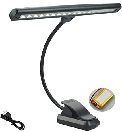 Kisbeibi Luz de soporte de música recargable, 18 LED con clip, 3 colores de temperatura y 2 niveles de brillo, perfecta para piano, orquesta, DJ y manualidades