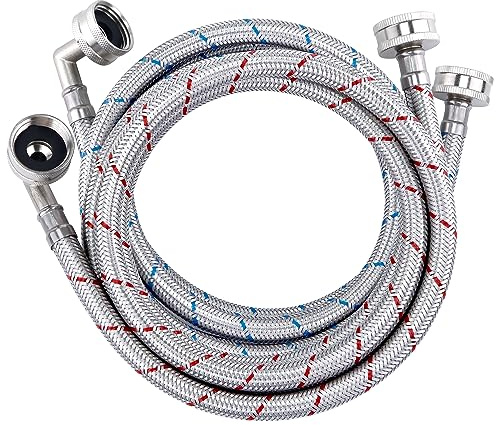 Washer Hose 6ft,Stainless Steel Washing Machine Hose 6 Foot with 90 Degree Elbows 2 Packs Braided Premium Washer Hoses Supply Lines-Washer Hoses 6ft Hot and Cold Striped Water Connection-by MIFLUS