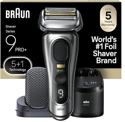 Braun Series 9 PRO+ Electric Razor for Men, 5 Pro Shaving Elements and Shave-Preparing ProComfort Head for Closeness & Skin Comfort, 6in1 SmartCare Center, Wet or Dry Shaver, Charging Stand, 9597cc