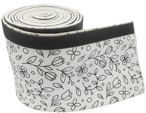 KabelDirekt – Kabelschlauch & Kabelkanal aus elastischem Neopren, mit Design-Aufdruck – 3 m lang, leicht zuschneidbar, Kabelmanagement mit Klettverschluss – schwarz-weißes Blumen-Design