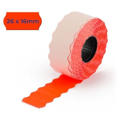 POKORNYS – 6600 selbstklebende Etiketten für Preisauszeichner (rot / 26x16mm) I permanent haftend I Kennzeichnung zweizeilig I Preisetiketten für Handauszeichner mit Wellenrand ​