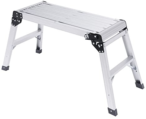 Aluminiumstege, arbetsplattform, vikbar arbetsplattform, byggnadsställning, trappstege, trappstege, halkfri stege för hem och trädgård, lastkapacitet 150 kg