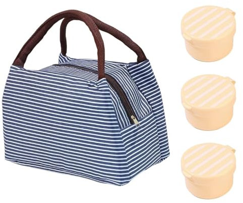 Sac Thermique Rayé 1 Pièce, Récipients À Sauce 3 Pièces, Conception À Rayures Simples, Grande Capacité, Léger Et Facile À Transporter, Adapté Pour Garder Le Déjeuner Et Les Boissons Au Chaud