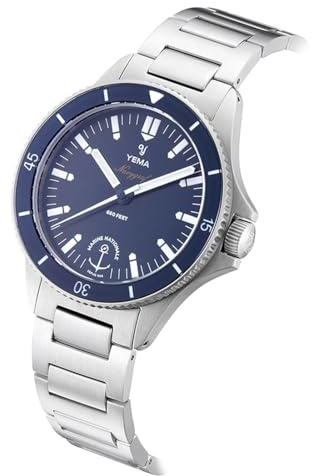 YEMA Navygraf Marine Nationale Blau Stahl Quarz Herrenuhr, blau